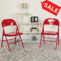 Flash Furniture 2-BD-F002-RED-GG 2 Pk. HERCULES Series Double Braced Red Metal Folding Chair